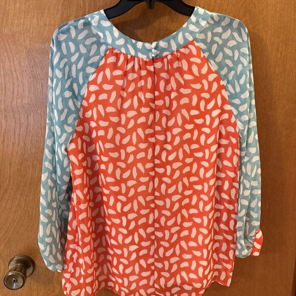 Boden Sylvie Womens Blouse Sz 6 Orange Light Blue Brushstroke Lined Blouse Top - Picture 4 of 9